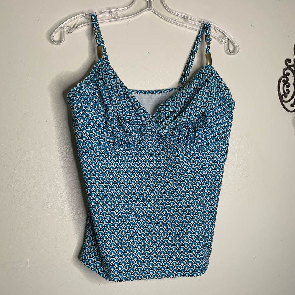 Lands’ End Aqua Print Tankini Top Sz 14